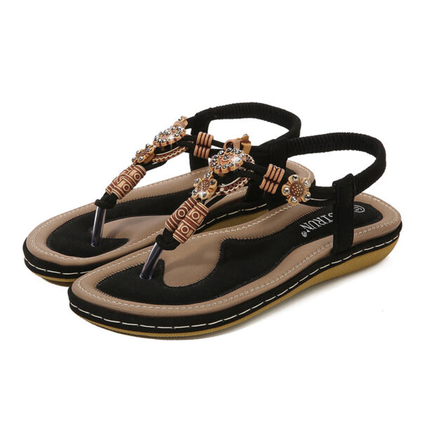 Women'S Sandals Wooden Bead Woven Large Size Flat Bottom Casual - Image 3
