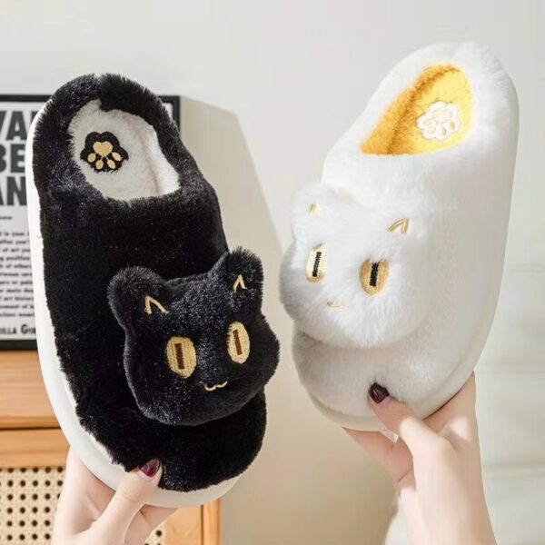 Cotton Cat Slippers Soft Plush Comfy Warm Couple Slip On House Cute Cat Face Slippers For Winte - Image 4