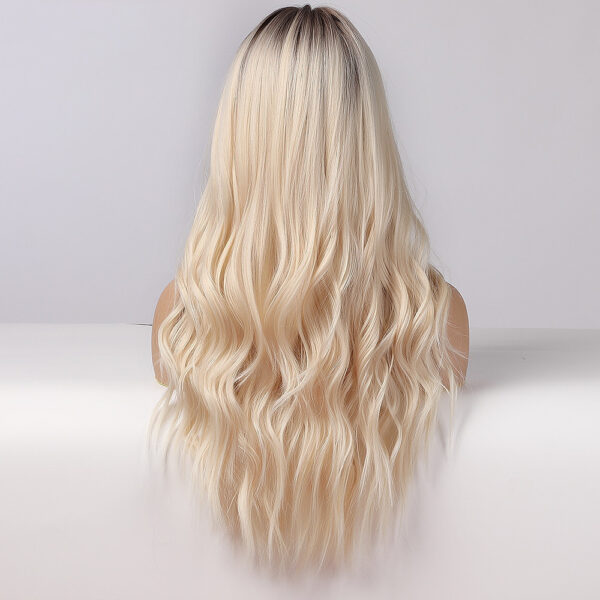 European And American Style Wig Female High-temperature Fiber Hair Brown Golden Gradient Medium Points Without Bangs Big Wave Curly Hair - Image 4