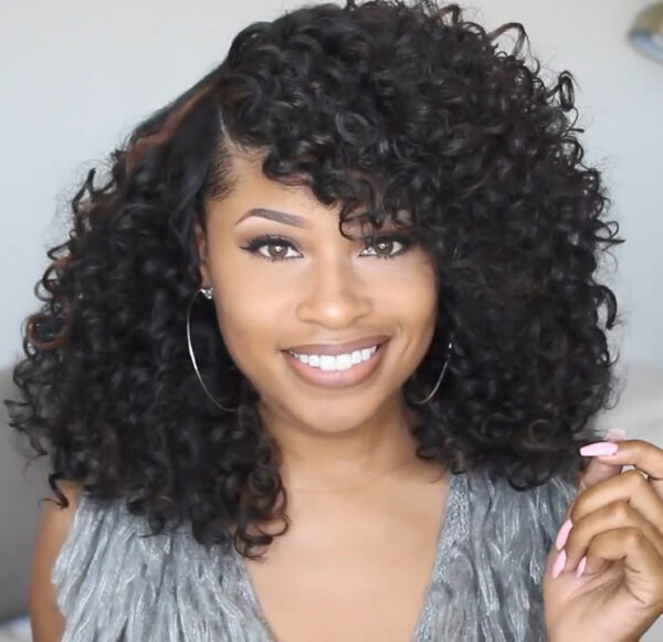 Glueless Curly Full Machine Made Scalp Top Wig With Bangs 180 Density Remy - Image 4