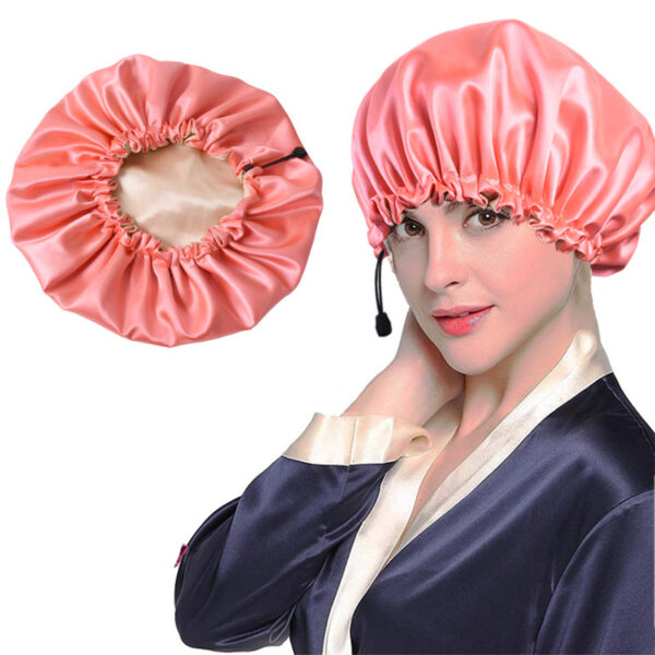 Shower Cap Soft Silk Dual Use Bath Cap Chemotherapy Cap - Image 4