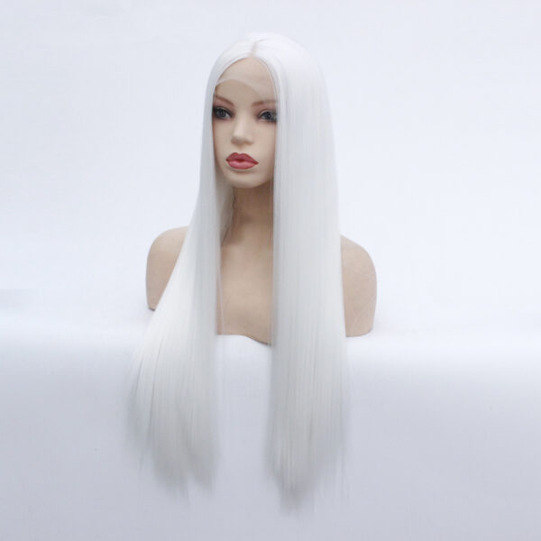 Wig European And American White Mid Length Straight Hair - Image 4