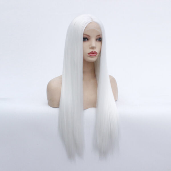 Wig European And American White Mid Length Straight Hair - Image 3