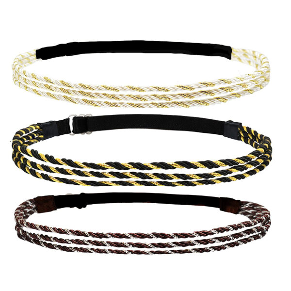 Adjustable Elastic Woven Headband Three Strands Twisted Gold Silver - Image 10