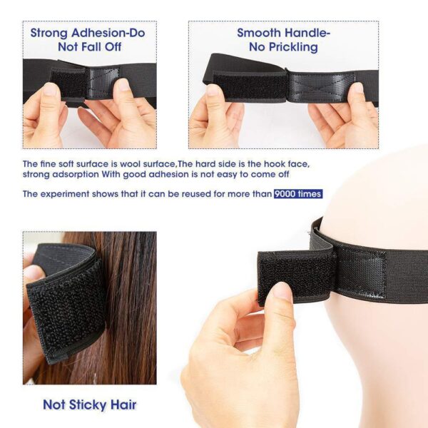 Black Knitted Velcro Adjustable Wig Elastic Band Beauty - Image 7