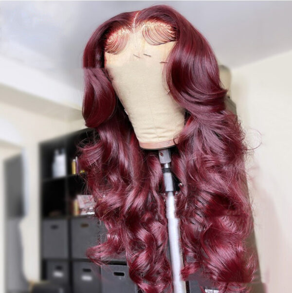New Hot Selling Front Lace Synthetic Wigs Medium Points Wine Red Long Curly Hair - Image 3