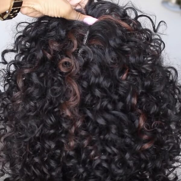 Glueless Curly Full Machine Made Scalp Top Wig With Bangs 180 Density Remy - Image 2