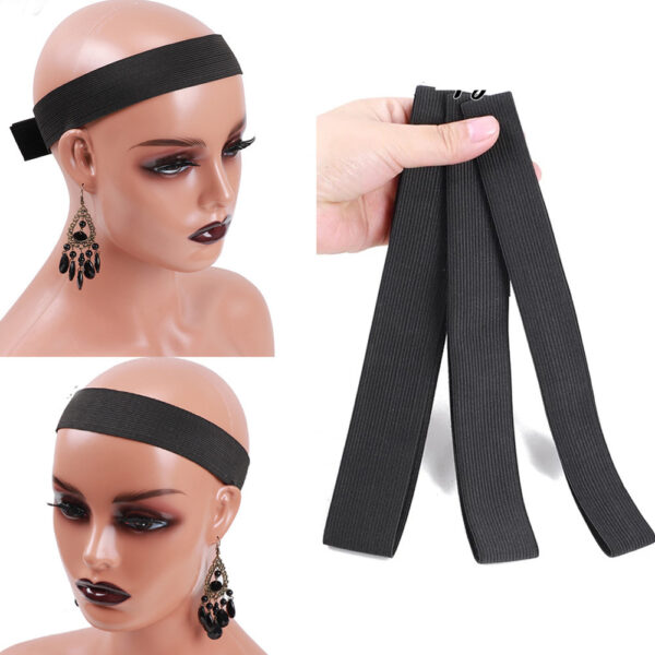 Black Knitted Velcro Adjustable Wig Elastic Band Beauty - Image 2