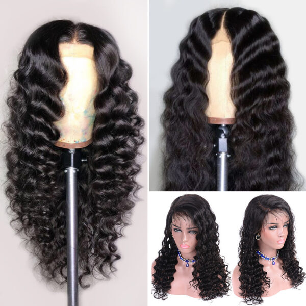 Chemical Fiber Front Lace Black Small Curly Wig - Image 3