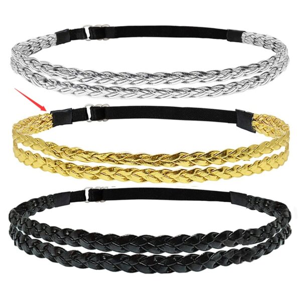 Adjustable Elastic Woven Headband Three Strands Twisted Gold Silver - Image 5