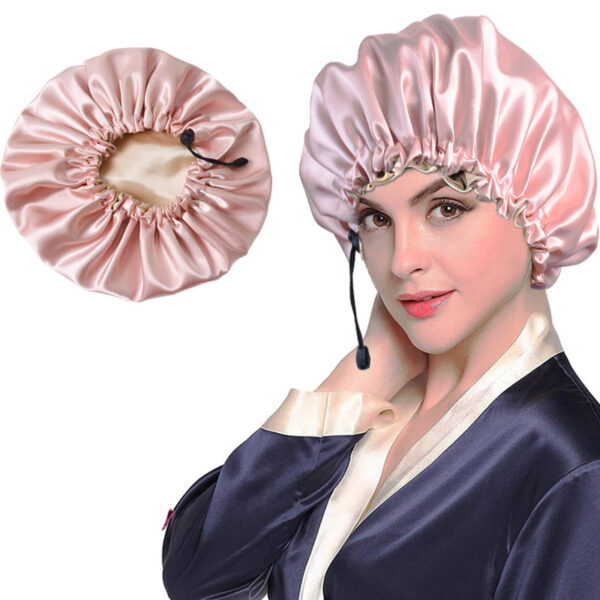 Shower Cap Soft Silk Dual Use Bath Cap Chemotherapy Cap - Image 5