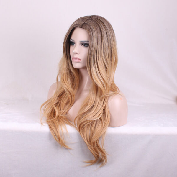 Women's Long Curly Hair With Medium Parted Bangs And Ombre Gradient Headgear - Image 6