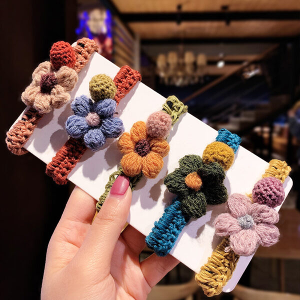 Woolen flowers tie hair elastic - Image 2