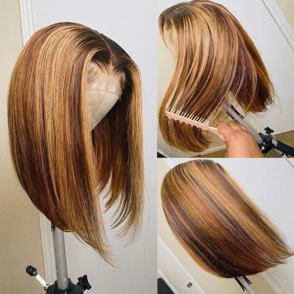 Piano Color Real Hair T Shaped Bob Headgear - Image 4
