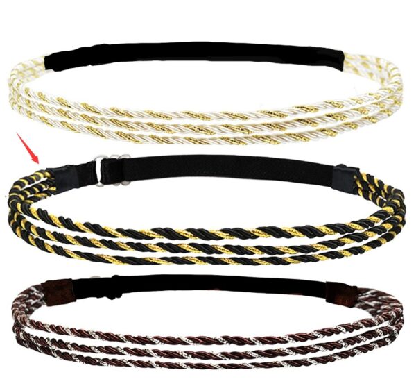 Adjustable Elastic Woven Headband Three Strands Twisted Gold Silver - Image 9