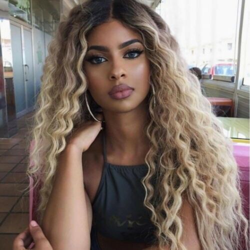 Big Wavy Gradient Gold Long Curly Hair Synthetic Headgear - Image 1