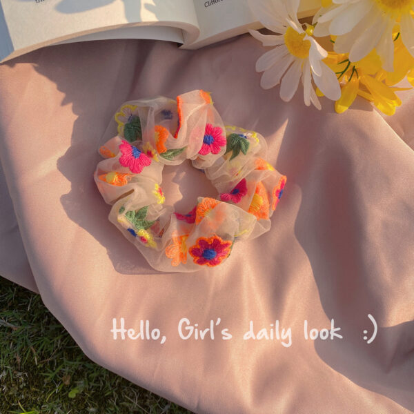 Super Fairy Embroidery Flower Mesh Hair Tie - Image 3