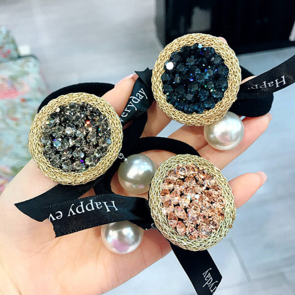 Round rhinestone pearl hair rope - Image 1