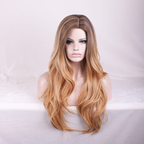 Women's Long Curly Hair With Medium Parted Bangs And Ombre Gradient Headgear - Image 4
