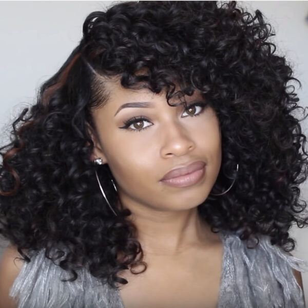 Glueless Curly Full Machine Made Scalp Top Wig With Bangs 180 Density Remy - Image 1