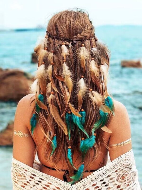 Bohemian Long Two Tone Feather Hair Band Feather Headwear - Image 10