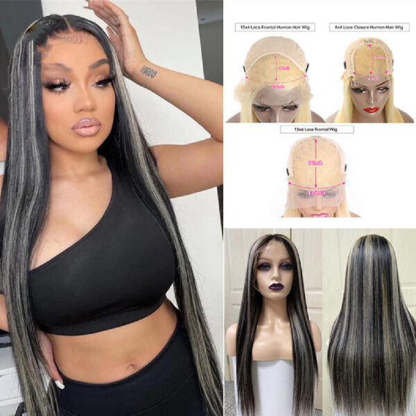 Piano Color Highlight P1bGrey Highlight Straight Wig Human Hair Wig - Image 6