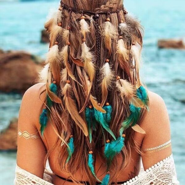 Bohemian Long Two-tone Feather Hair Band Feather Headwear
