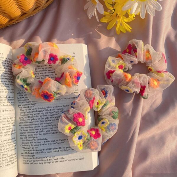 Super Fairy Embroidery Flower Mesh Hair Tie - Image 1