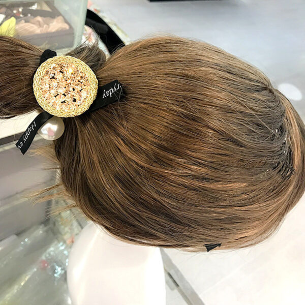Round rhinestone pearl hair rope - Image 3