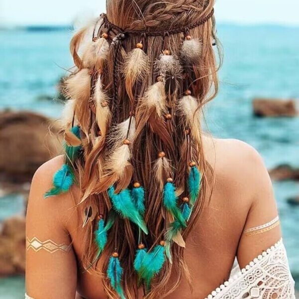 Bohemian Long Two Tone Feather Hair Band Feather Headwear - Image 3