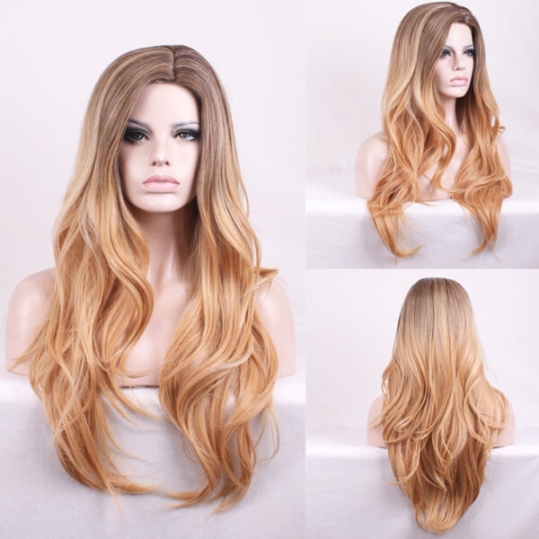 Women's Long Curly Hair With Medium Parted Bangs And Ombre Gradient Headgear - Image 3