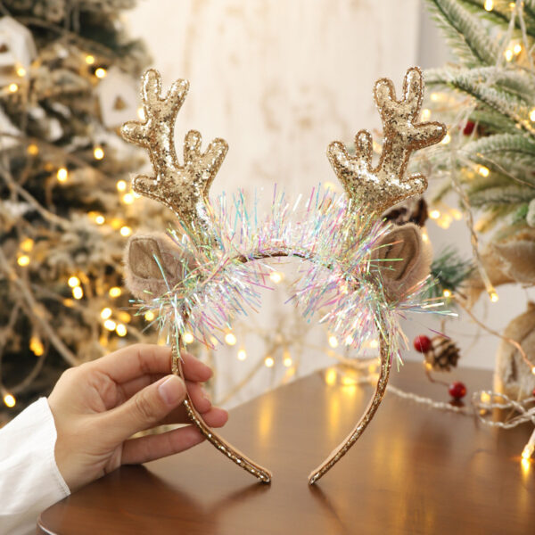 Big Elk Horn Bell Sequined Female Christmas Headband - Image 4