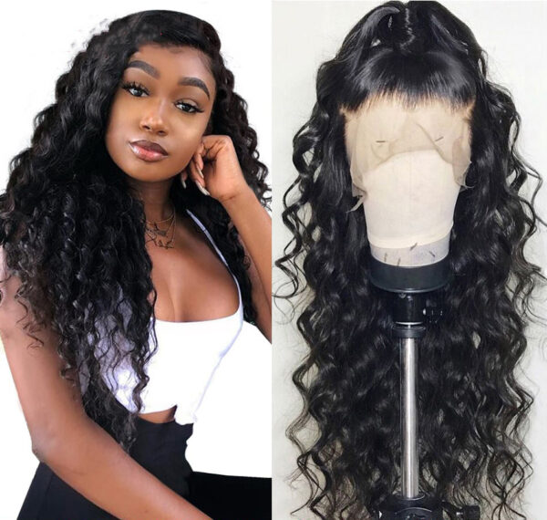 Chemical Fiber Front Lace Black Small Curly Wig - Image 1