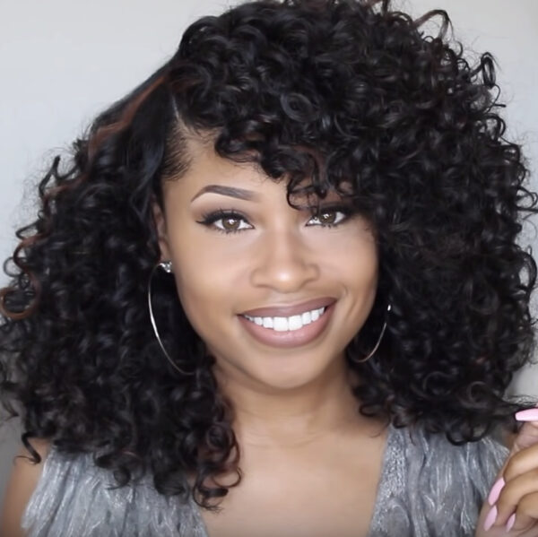 Glueless Curly Full Machine Made Scalp Top Wig With Bangs 180 Density Remy - Image 5