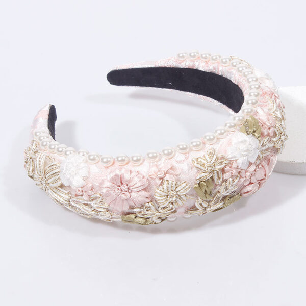 Imitation Pearl Retro Headband Floral Woven Fabric - Image 1