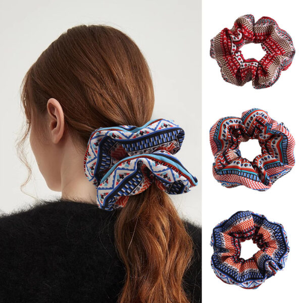 New Retro Printed Large Intestine Hair Tie For Women Highly Elastic Large Intestinal Ponytail Hair Ropes Headwear - Image 3