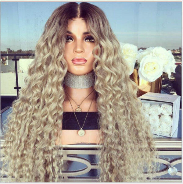 Big Wavy Gradient Gold Long Curly Hair Synthetic Headgear - Image 3