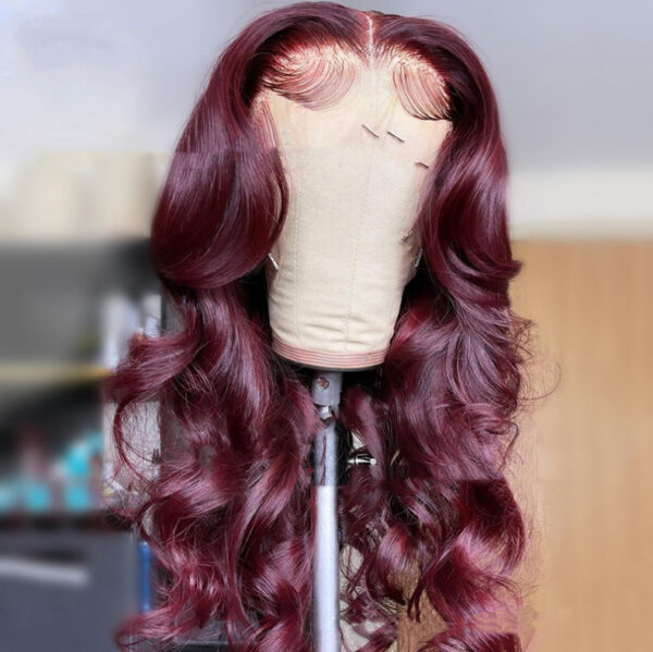 New Hot Selling Front Lace Synthetic Wigs Medium Points Wine Red Long Curly Hair - Image 5