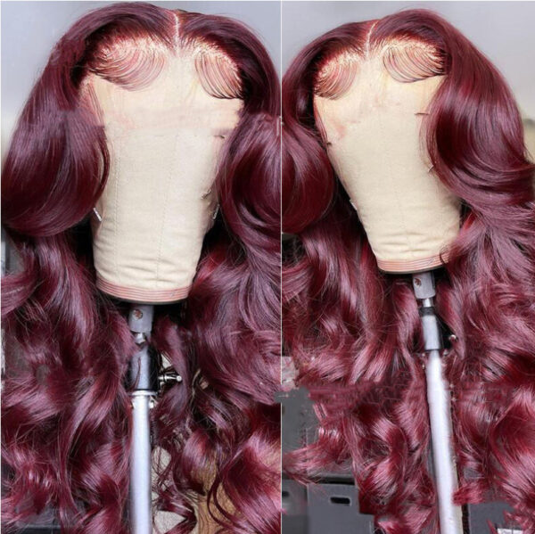 New Hot Selling Front Lace Synthetic Wigs Medium Points Wine Red Long Curly Hair - Image 4