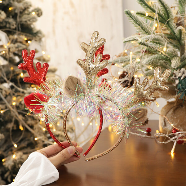 Big Elk Horn Bell Sequined Female Christmas Headband - Image 1