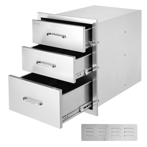 Stainless Steel BBQ 3-Drawer Storage 45x58 cm Kitchen Drawers Door Chrome Plated - Image 1