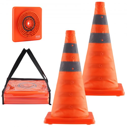Safety Cones, 2 Pack 18 Inch Collapsible Traffic Cones, Construction Cones With Reflective Collars, Wide Base And A Storage Bag, For Traffic Control, Driving Training, Parking Lots - Image 1