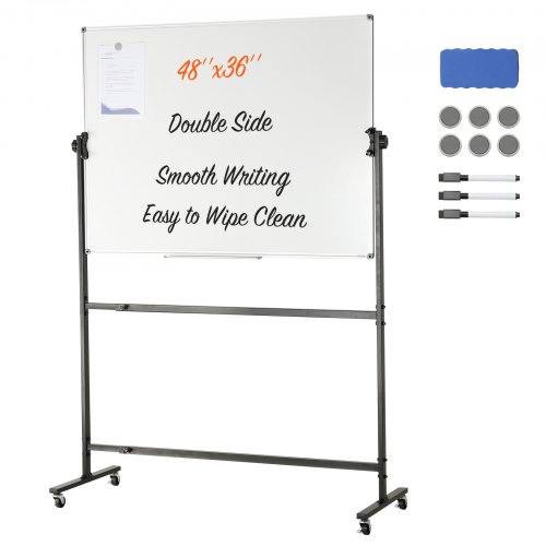 Rolling Magnetic Whiteboard, Double Sided Mobile Whiteboard 48X36 Inches, Adjustable Height Dry Erase Board With Wheels, 1 Magnetic Erase & 3 Dry Erase Markers & Movable Tray For Office School - Image 1