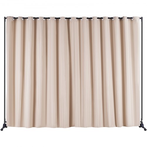 Room Divider, 8 Ft X 10 Ft Portable Panel Room Divider With Wheels Curtain Divider Stand, Room Divider Privacy Screen For Office, Bedroom, Dining Room, Study, Khaki - Image 1