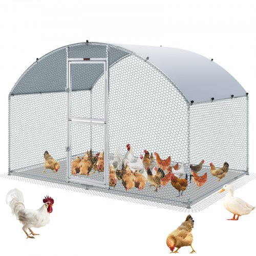 Large Metal Chicken Coop with Run, Walkin Chicken Coop for Yard with Waterproof Cover, 6.6 x 9.8 x 6.6 ft, Dome Roof Large Poultry Cage for Hen House, Duck Coop and Rabbit Run, Silver - Image 1