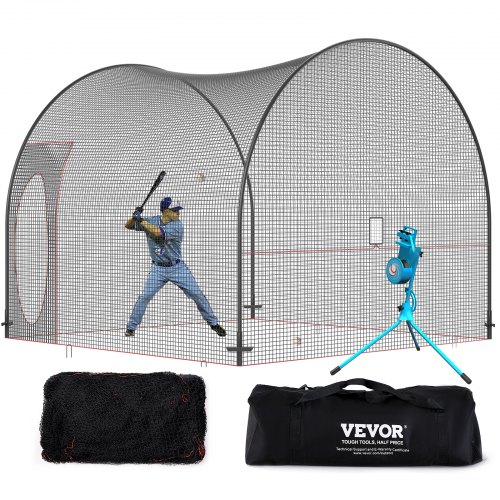 Baseball Batting Cage, Softball And Baseball Batting Cage Net And Frame, Practice Portable Cage Net With Carry Bag, Heavy Duty Enclosed Pitching Cage, For Backyard Batting Hitting Training, 12Ft - Image 1