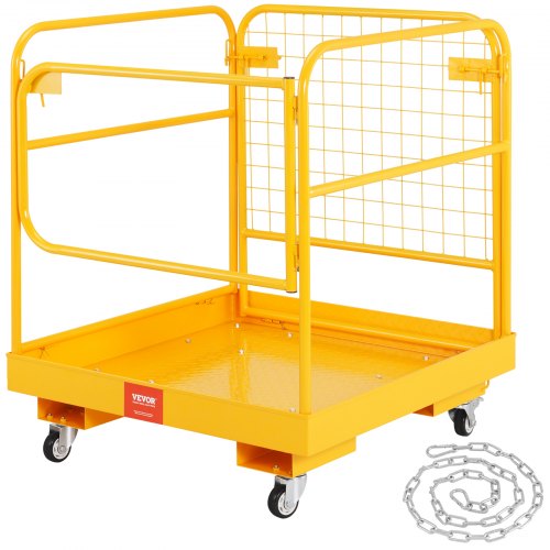 Forklift Safety Cage, 1200 Lbs Load Capacity, 36 X 36 Inches Folding Forklift Work Platform With Lockable Swivel Wheels, Drain Hole & Device Chain, Holds 1 To 2 Adults, Perfect For Aerial Work - Image 1