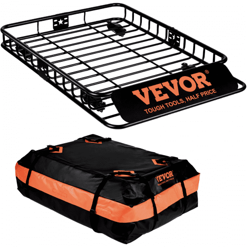 Roof Rack Cargo Basket, 130.5 X 91.5 X 12.7 Cm Rooftop Cargo Carrier W/ 15 Cu Ft Waterproof Cargo Bag, 90 Kg Capacity Universal Rack Carrier For Suv, Truck - Image 1