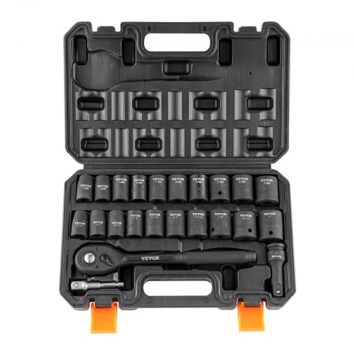 1/2" Drive Impact Socket Set, 23 Piece Socket Set Sae ?7/16" 1"?& Metric ?13 24Mm?6 Point Cr V Alloy Steel For Auto Repair With Ratchet Handle Rugged Construction Storage Case - Image 1