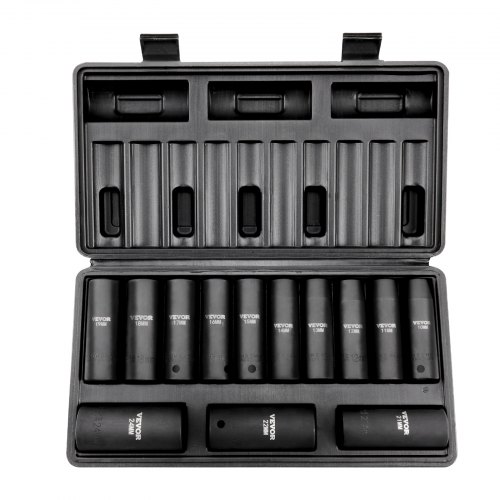 1/2" Drive Impact Socket Set, 13 Piece Deep Socket Set Metric 10 24Mm, 6 Point Cr V Alloy Steel For Auto Repair, Easy To Read Size Markings, Rugged Construction, Includes Storage Case - Image 1